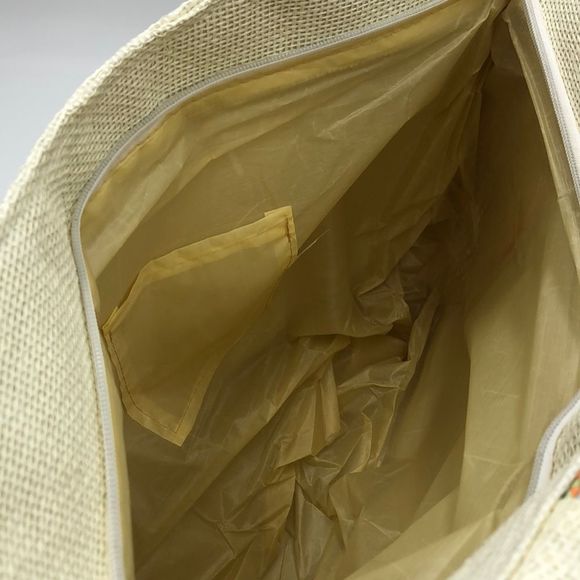 J Francis orange/multicolored woven tote bag with zip top and inside slip pocket - Picture 6 of 6